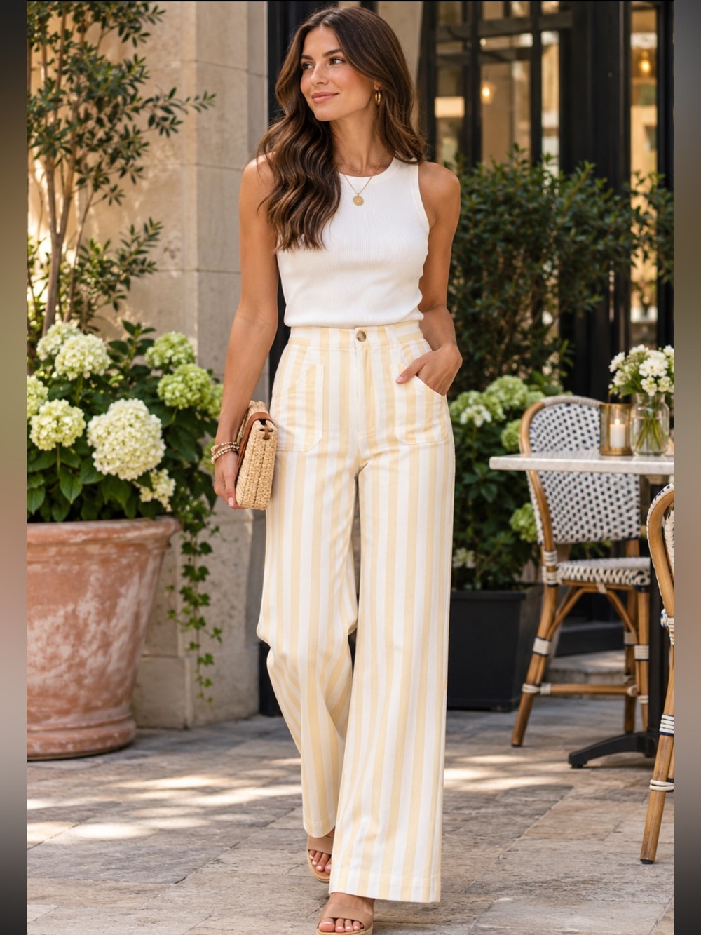 NWT The colette striped full-length Wide-Leg trousers by Maeve